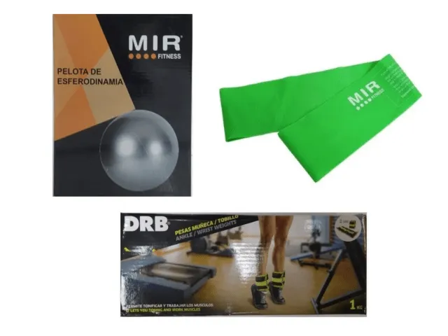 Combo gym!! pelota esfer. 65cm+ pesas tobilleras+ tiraband circular