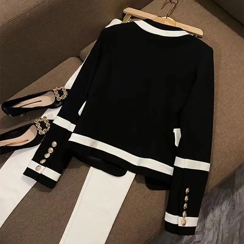 Diseñador de alta calidad Marca de lujo Gaqueta para mujeres Fashion Fashion Pocket Metal Button Botón Knit Cardigan Cardigan Ta