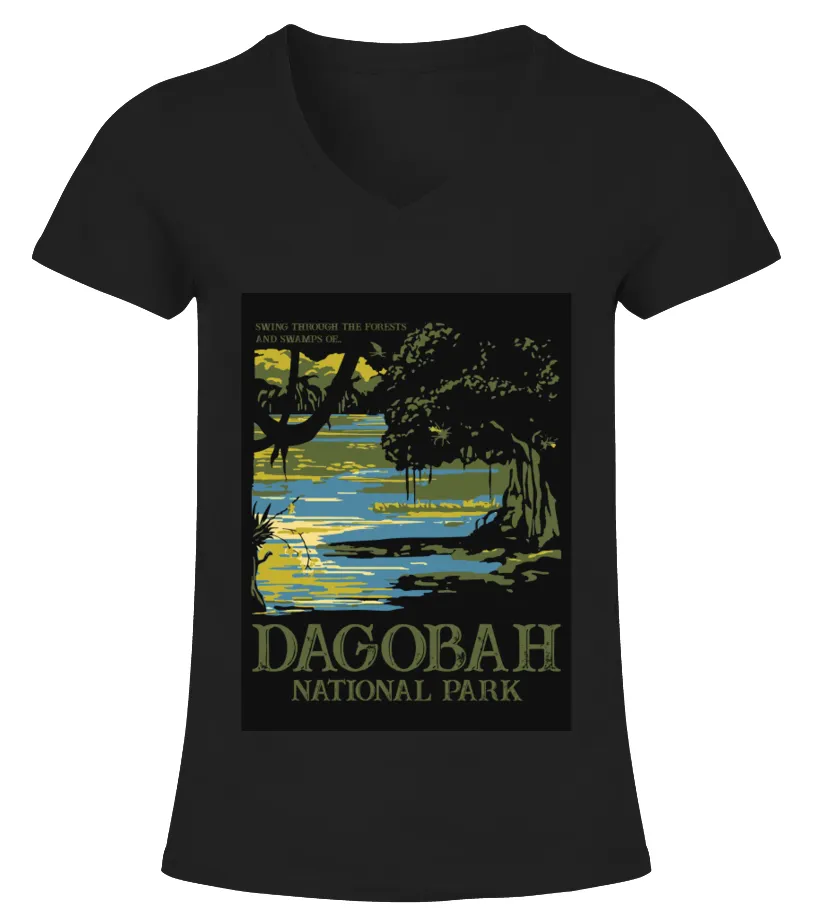 Swing Through The Forests And Swamps Of Dagobah National Park Camiseta cuello pico Mujer